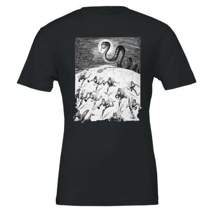 Saint Patrick’s Wild Chase – Vintage Leprechaun Escape T-Shirt – front detail view | Buy Irish Art