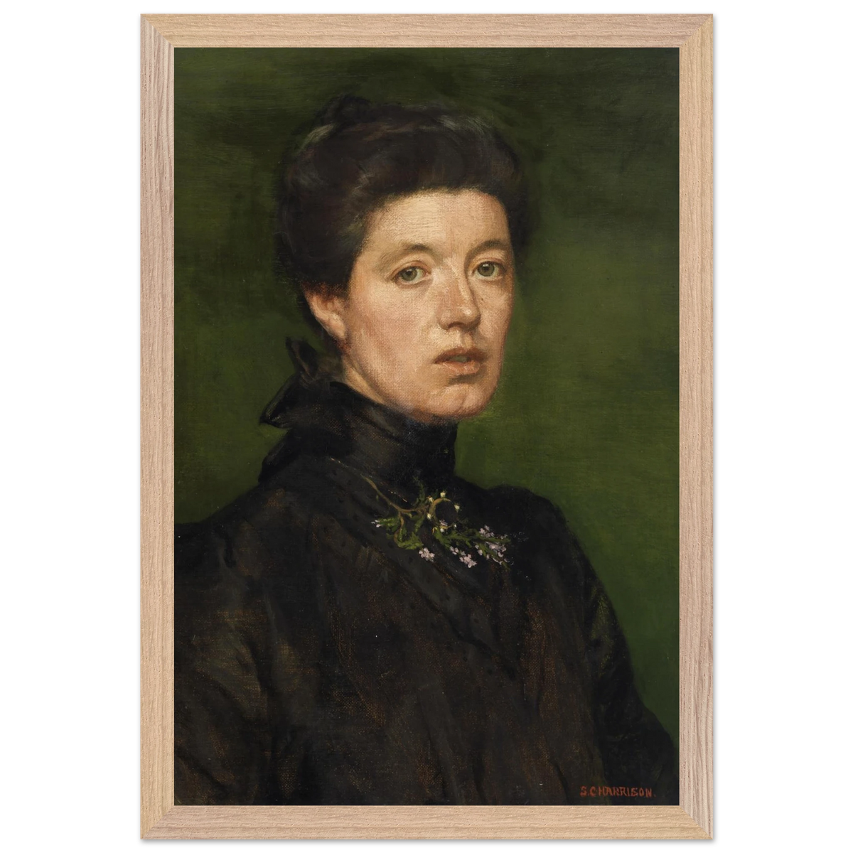 Self-portrait by Sarah Cecilia Harrison, art print in a wood frame, 30x45 cm