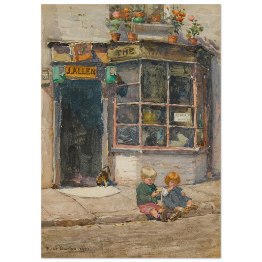 Cobbler’s Shop in Lancelot Place, Knightsbridge by Irish Artist Rose Barton Museum Quality Art Print – framed print close-up | Buy Irish Art
