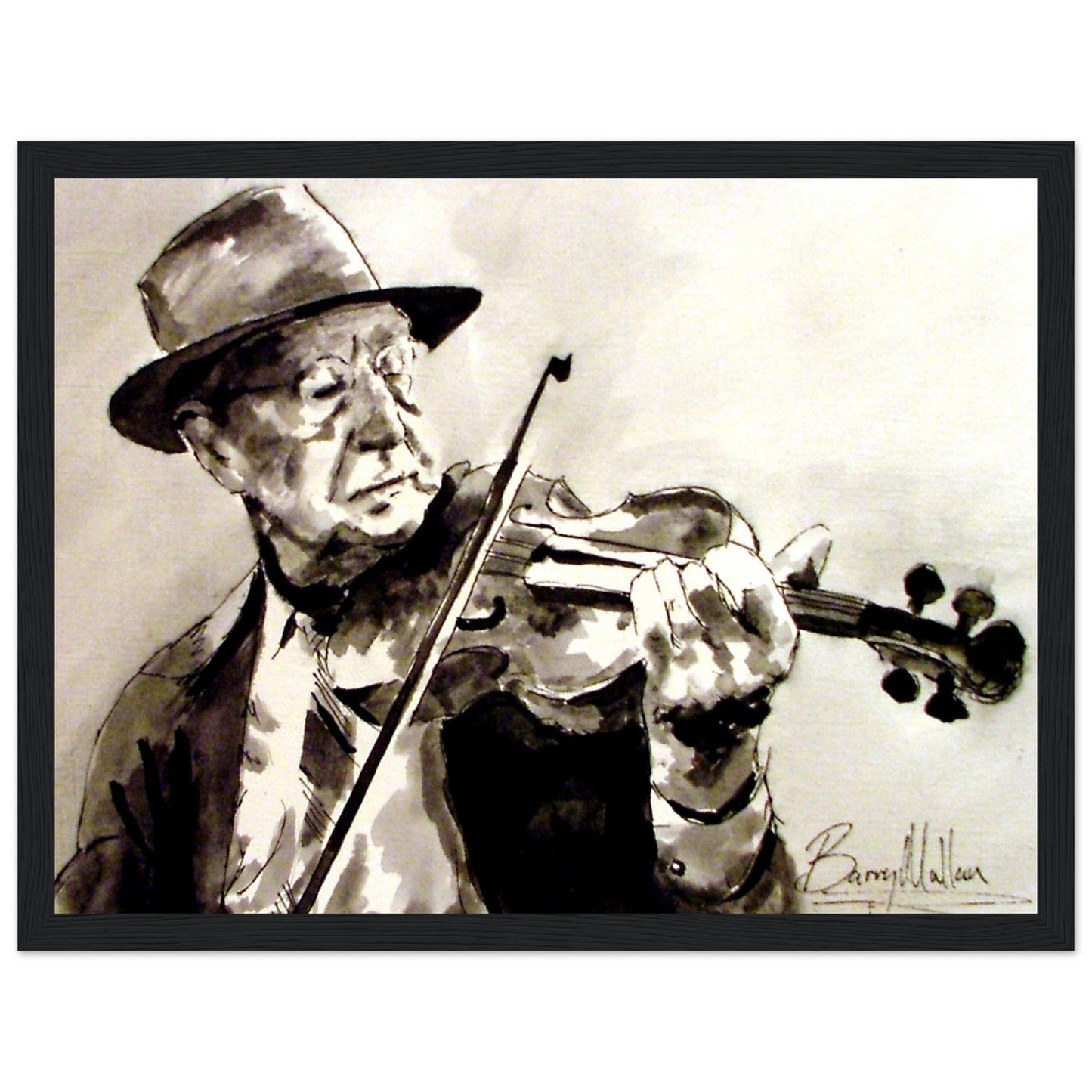 Old Irish Fiddle Player Print by local Irish artist B. Mullan. Traditional Music Print capturing Celtic folk. Ideal decor and gifts for violin enthusiasts. Buy Irish wall art to celebrate Ireland's rich heritage.