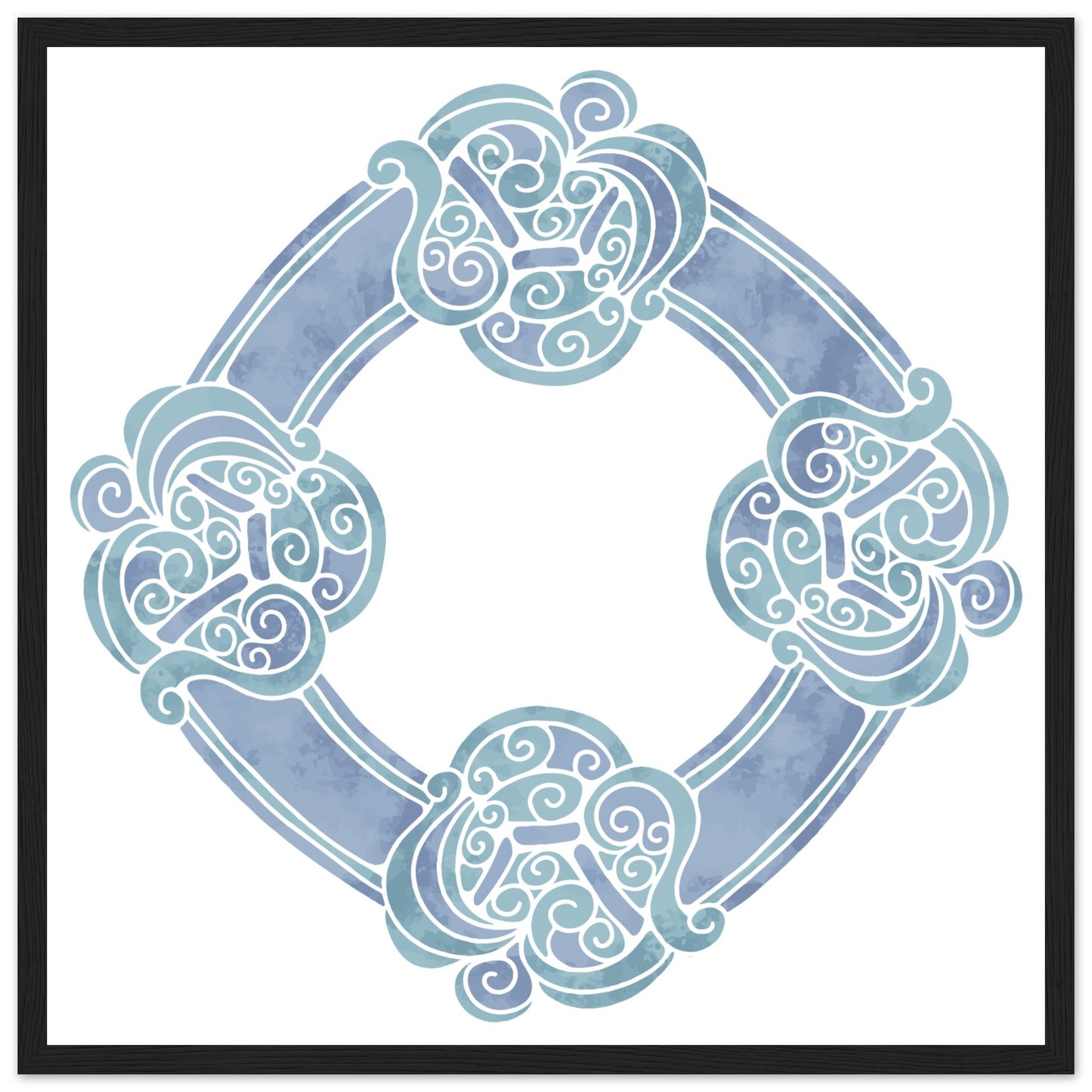 Watercolour Celtic Wheel Knot Blue Print