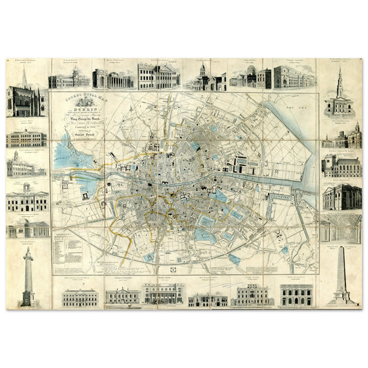 Cooke’s Royal Map of Dublin with Vignettes of Principal Buildings Art Print – framed print close-up | Buy Irish Art