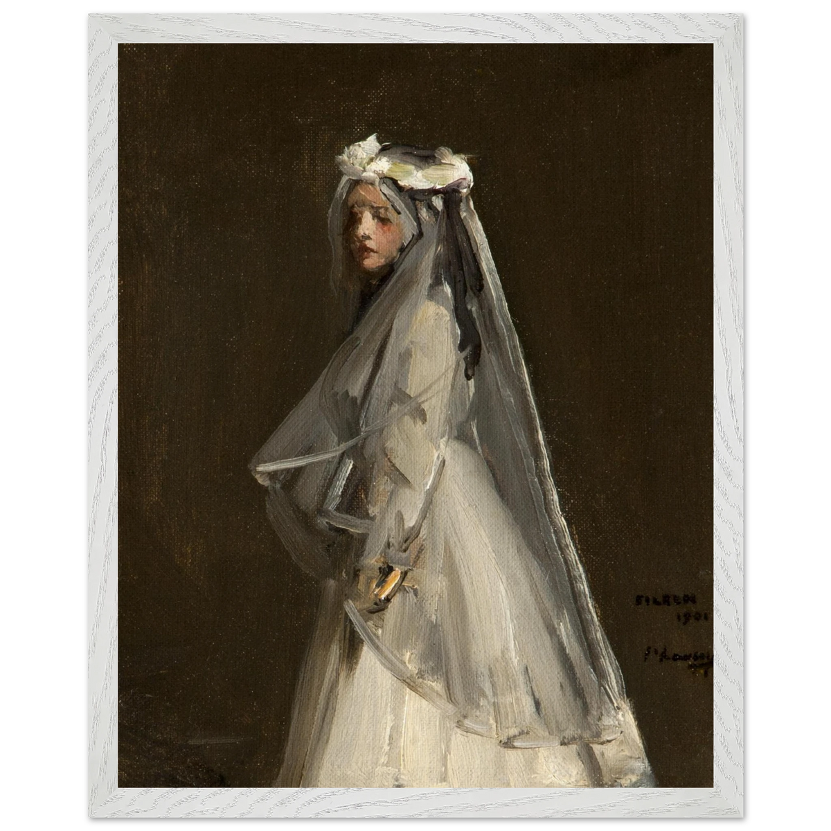 Eileen, Her First Communion (1901) by Sir John Lavery, art print in a white frame, 40x50 cm