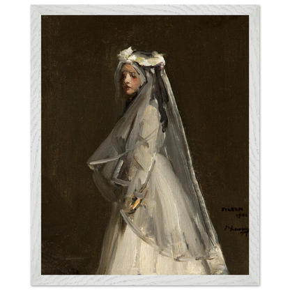 Eileen, Her First Communion (1901) by Sir John Lavery, art print in a white frame, 40x50 cm