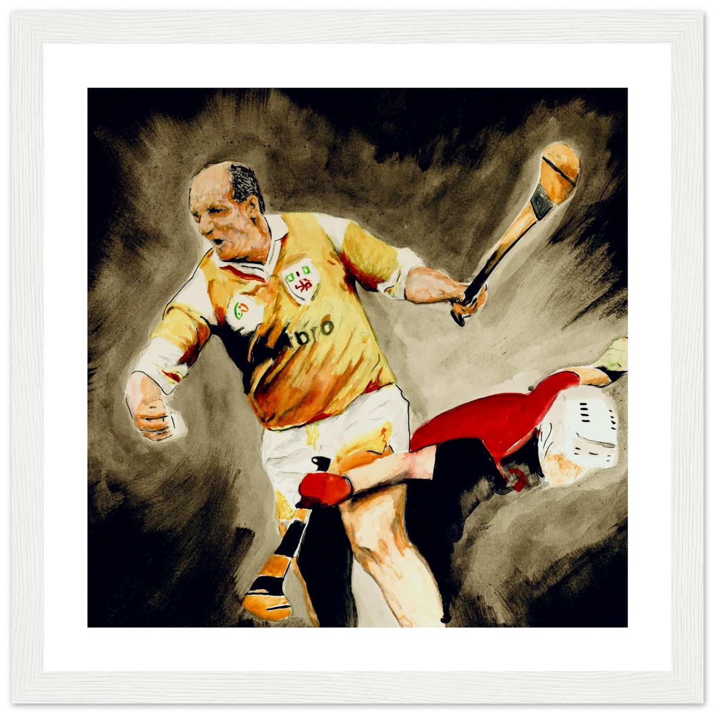 Terence "Sambo" McNaughton framed art print, a captivating tribute to the spirit of GAA sportsmanship and passion for Antrim hurling.