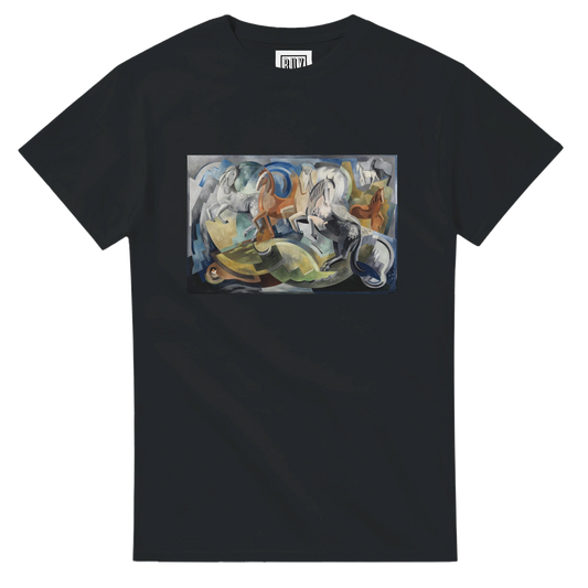 Achill Horses T-Shirt – Mainie Jellett Irish Art Tee – front detail view | Buy Irish Art