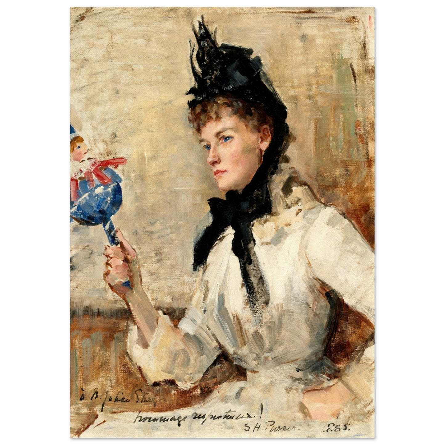 A Lady Holding a Rattle  by Irish Artist Sarah Purser Art Print – detail view | Buy Irish Art