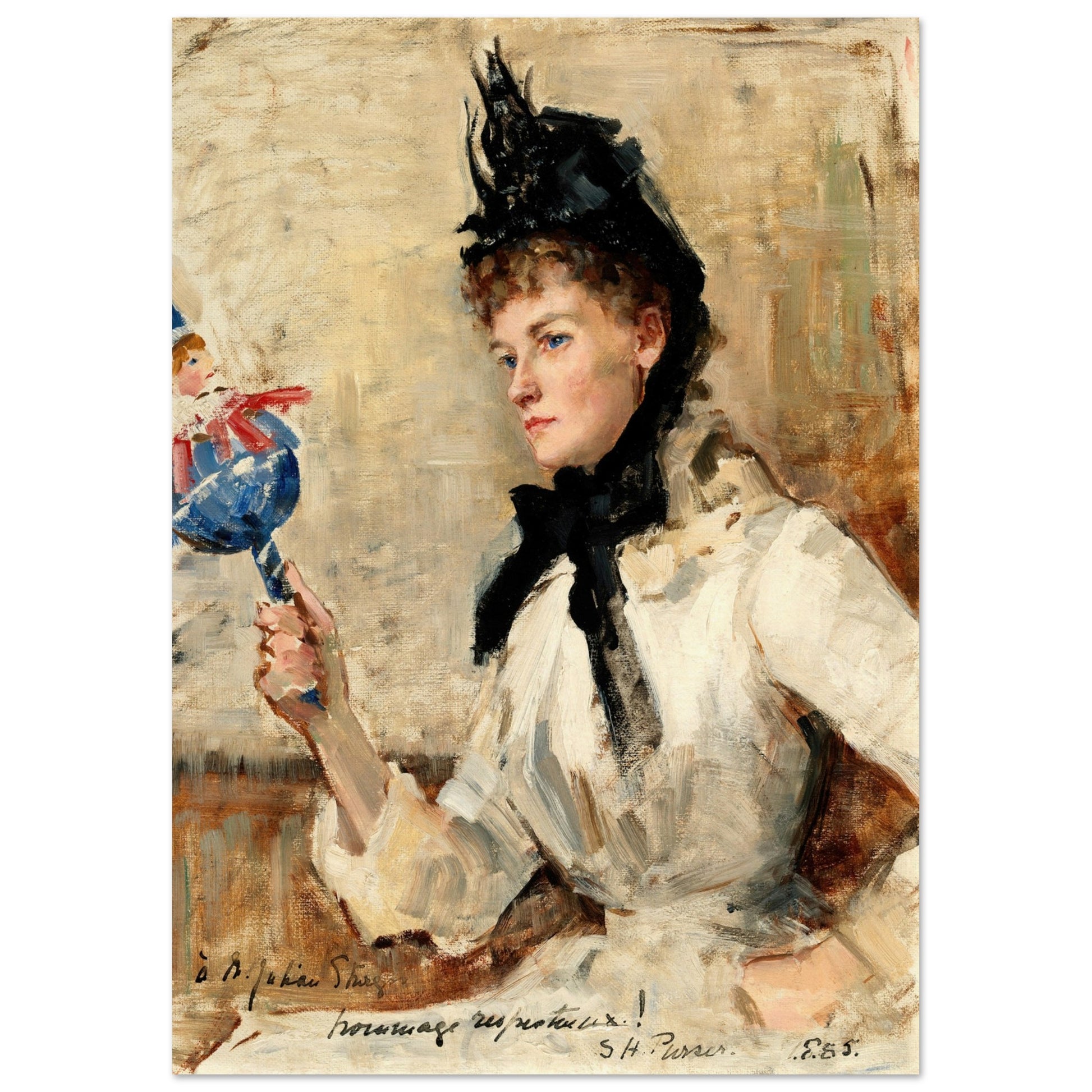A Lady Holding a Rattle  by Irish Artist Sarah Purser Art Print – detail view | Buy Irish Art