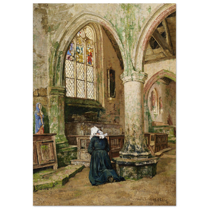 Interior of a Church in Brittany by Irish Artist Aloysius O'Kelly Museum Quality Art Print – framed print close-up | Buy Irish Art