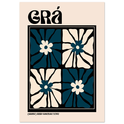 Grá Irish language print — floral 'love' poster, fine art