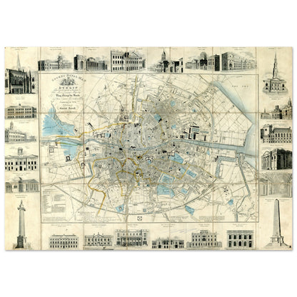 Cooke’s Royal Map of Dublin with Vignettes of Principal Buildings Art Print – room setting display | Buy Irish Art