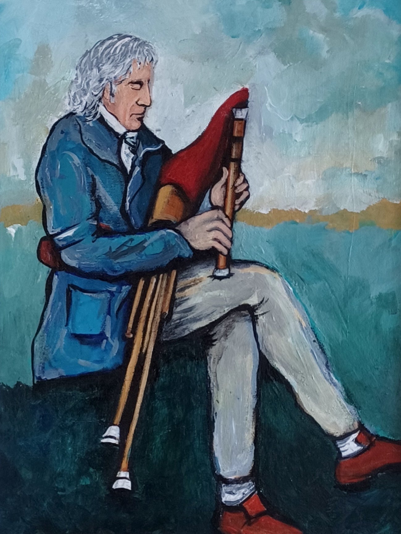 Blind Irish Uilleann Piper Original Painting