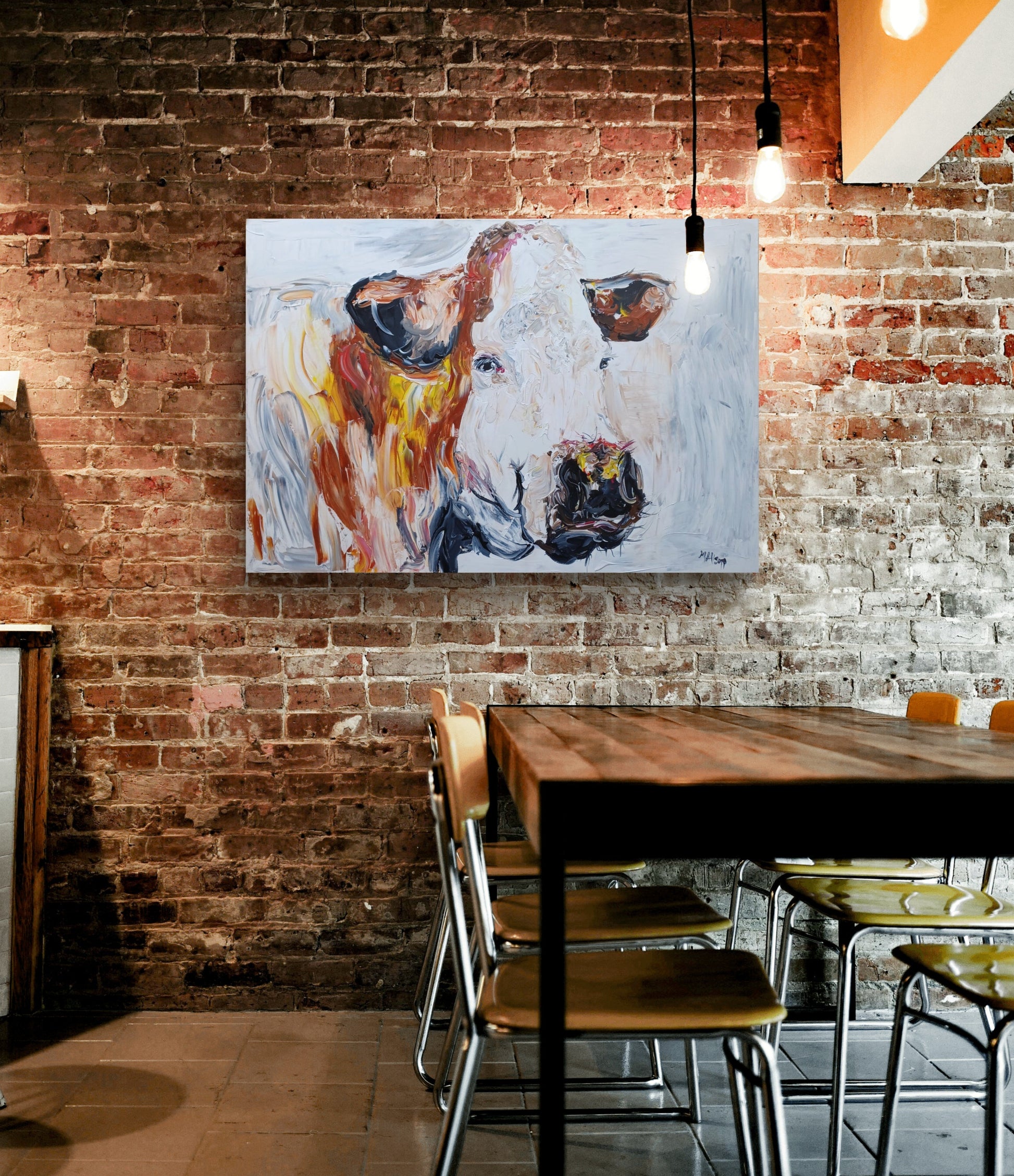 'Bella' is a signed, original, acrylic painting on canvas by Maire Claire Allsopp.  Marie-Claire’s collections of artwork has continued to grow, 'Bella' is from her original iconic cow collection.