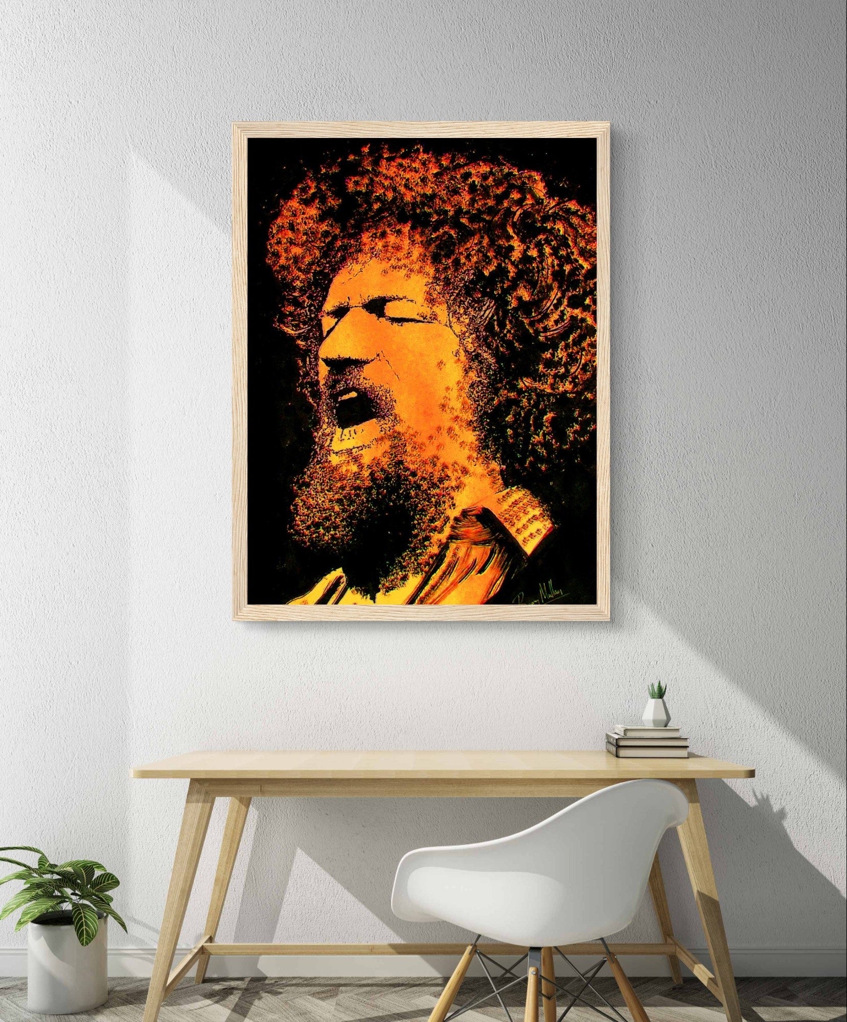 Art Print of Luke Kelly by Irish artist B. Mullan, featuring iconic Dubliners songs like 'Raglan Road' and 'Grace'. Tribute to Irish folk music heritage.