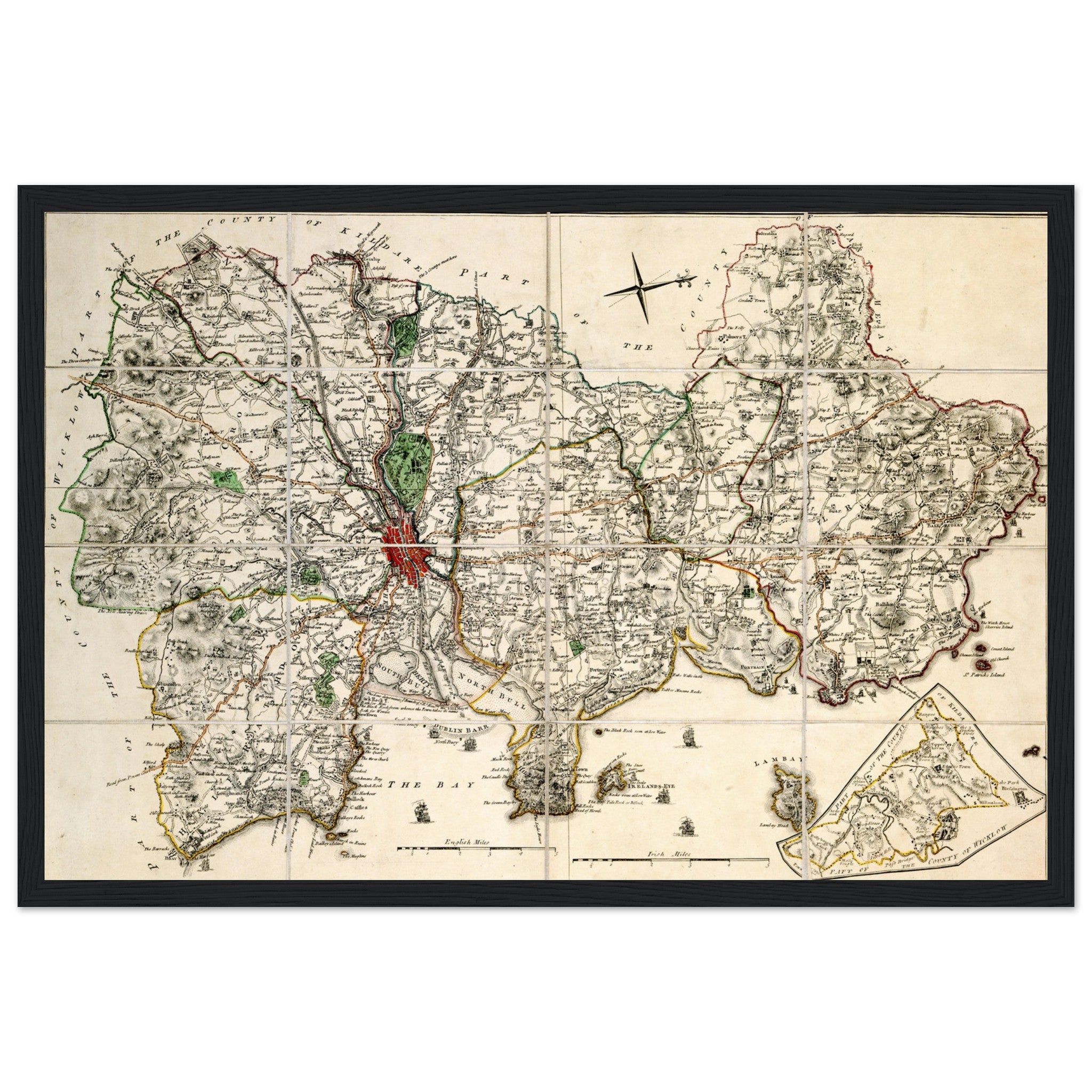 Map of County Dublin Divided in Baronys" by John Rocque (18th Century) Framed Print