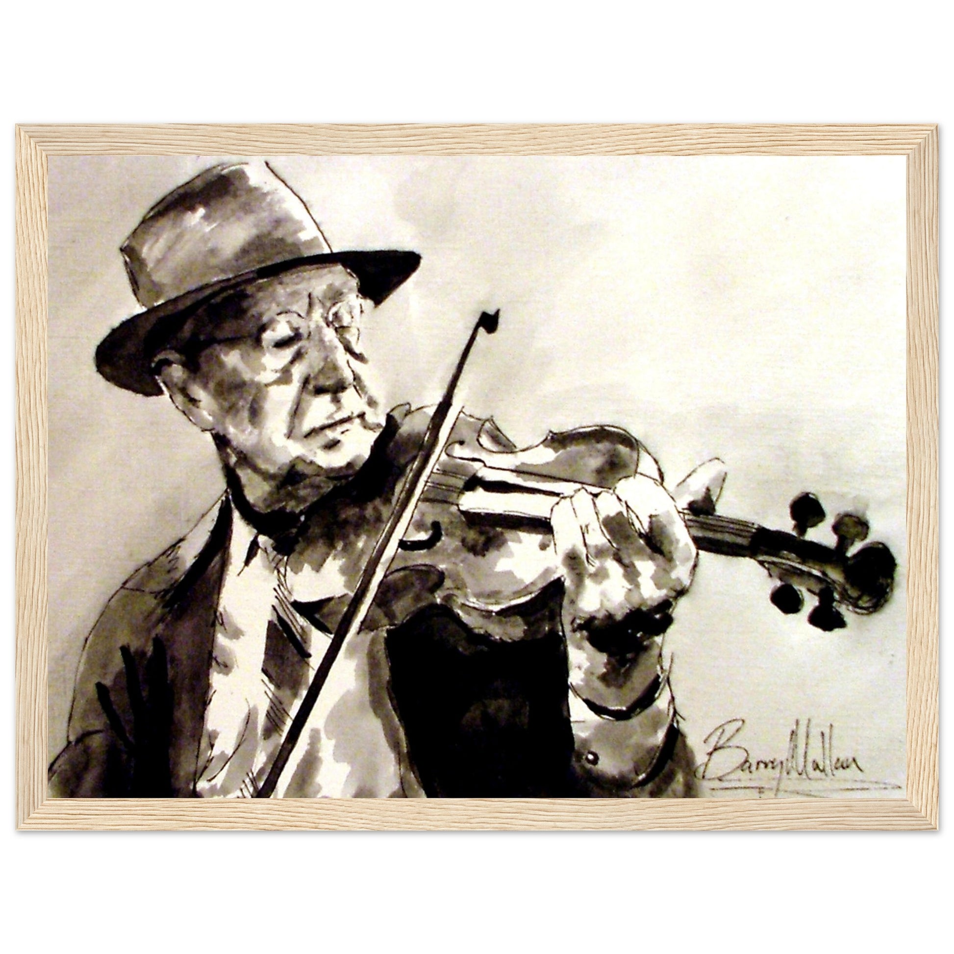 Old Irish Fiddle Player Print by local Irish artist B. Mullan. Traditional music print capturing Celtic folk fiddle. Perfect decor for lovers of Irish culture. Great gift for violin enthusiasts. Buy Irish wall art celebrating Ireland's heritage