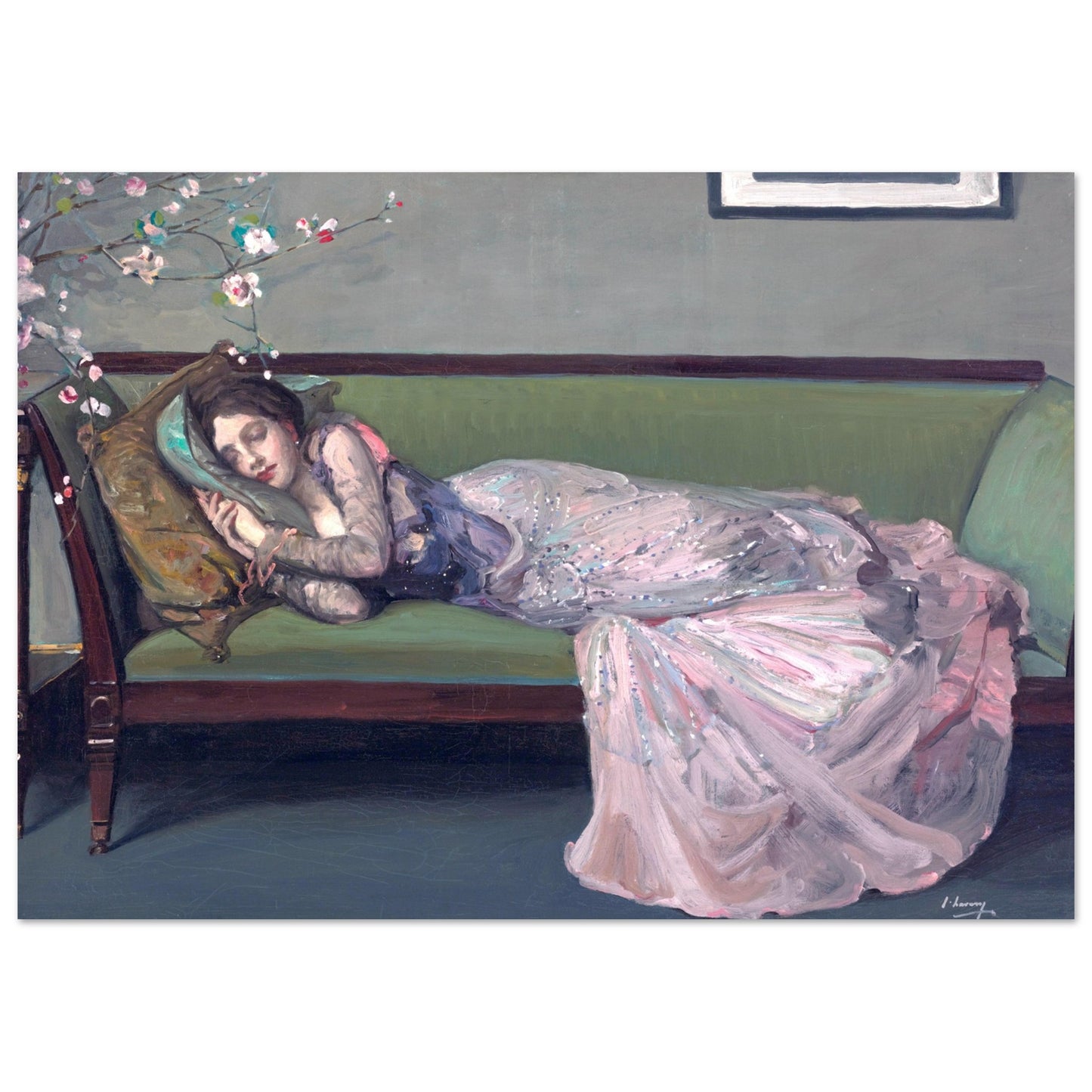 The Green Sofa by Sir John Lavery — A3 Irish art print with white border, fine art reproduction, Buy Irish Art