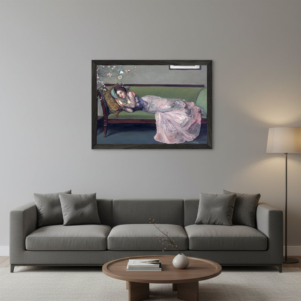 The Green Sofa by Sir John Lavery — A3 Irish art print in black hardwood frame, contemporary living room wall art, Buy Irish Art
