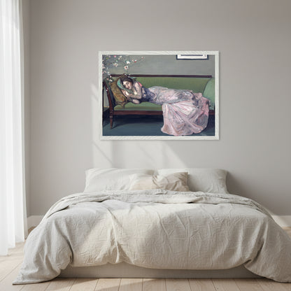 The Green Sofa by Sir John Lavery — A3 Irish art print in white frame, bedroom wall art, fine art print for bedroom, Buy Irish Art