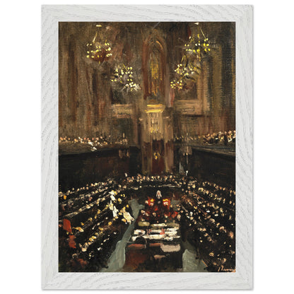 White wooden frame around Lavery’s Treaty painting displayed above a light oak sideboard, ceramic vases and linen-textured decor, bright morning light, premium Nordic aesthetic, ultra-sharp detail.