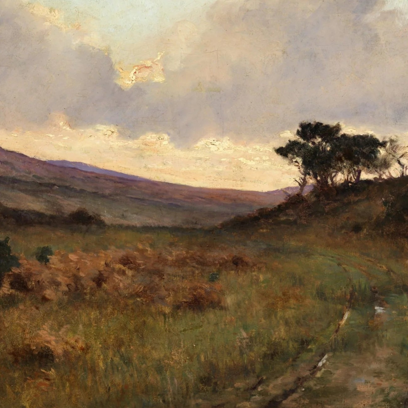 A View of Castletownshend, County Cork by Egerton Coghill, Irish coastal landscape art print Landscape painting of a field with trees and a cloudy sky