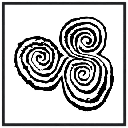 Newgrange Carving Triskelion Tri-Spiral Ancient Megalithic Symbol Framed Walll Art Print – room setting display | Buy Irish Art