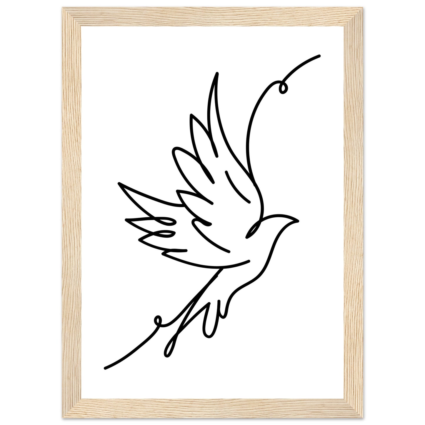 Minimalist Flying Bird Line Drawing Framed Art Print