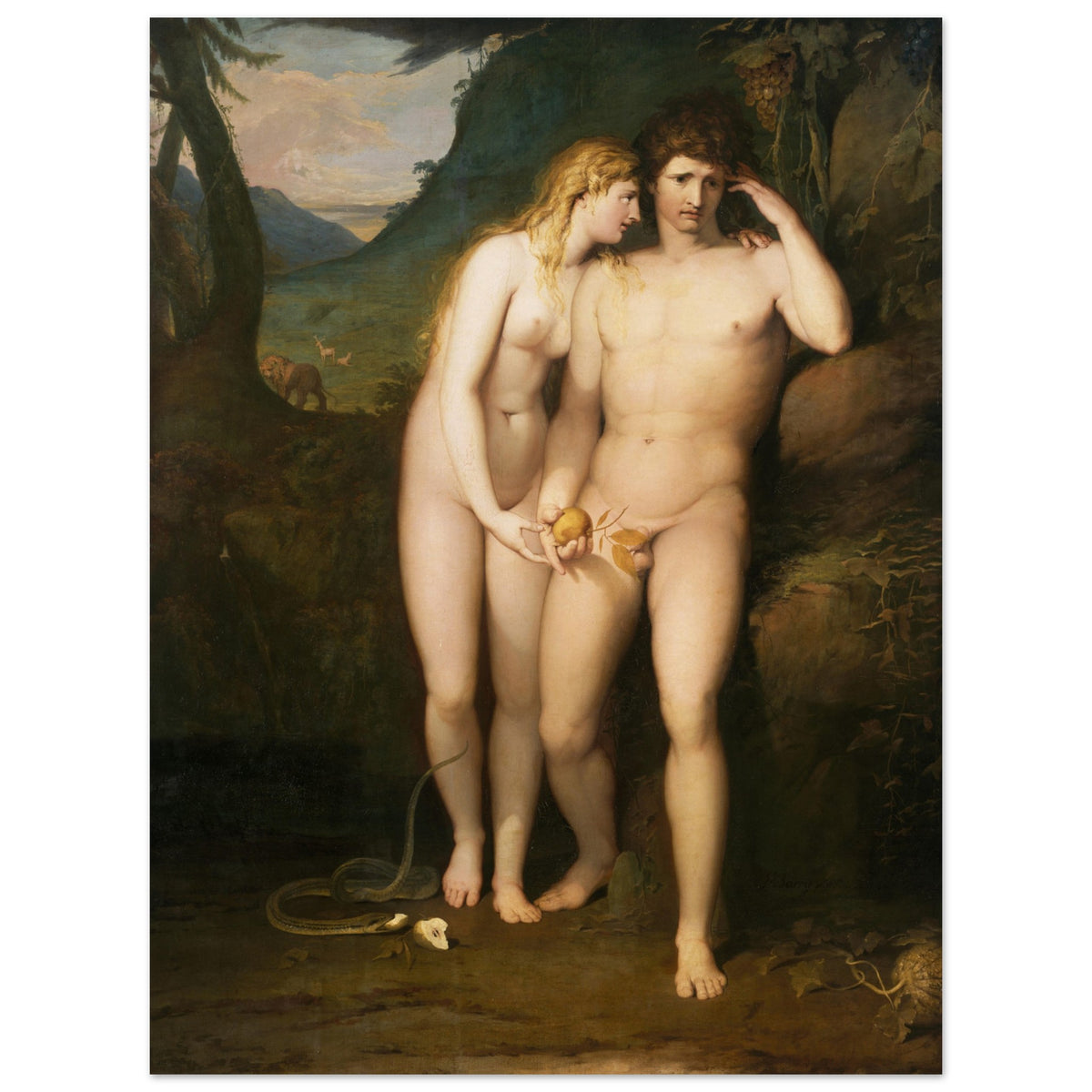 Adam and Eve by James Barry, The Temptation of Adam with a serpent coiled at their feet