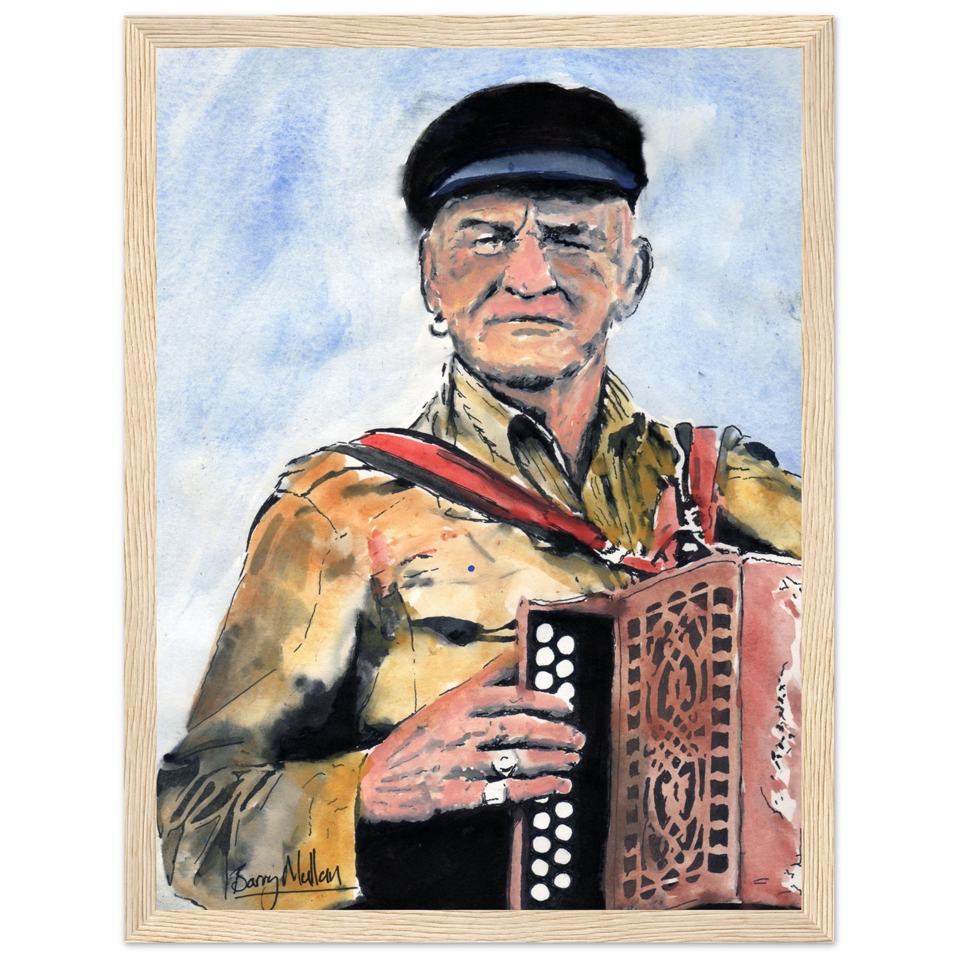 Framed print of Patsy Dan Rogers, "King of Tory" by B. Mullan. Captures Tory Island's vibrant spirit and unique culture.