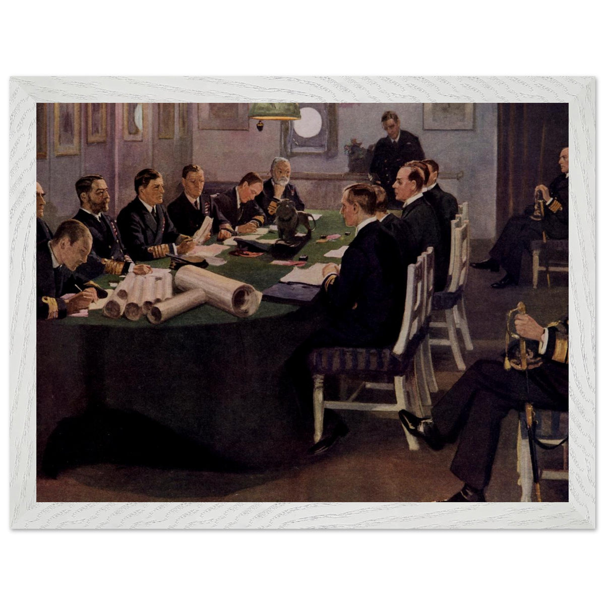 Admiral Beatty Reading the Armistice Terms by Sir John Lavery framed in white, straight-on view