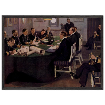 Admiral Beatty Reading the Armistice Terms by Sir John Lavery print with a black frame on a plain white background