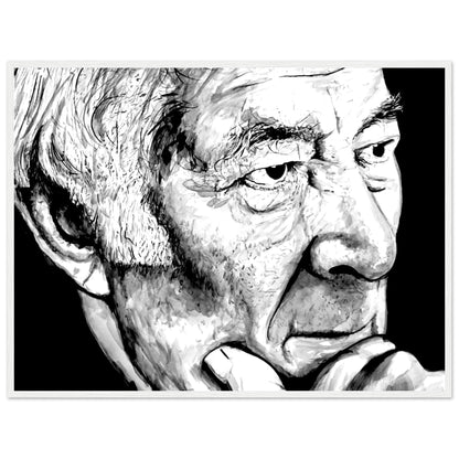 Seamus Heaney Poet Portrait Black & White Framed Art Print by Irish Artist – size comparison view | Buy Irish Art