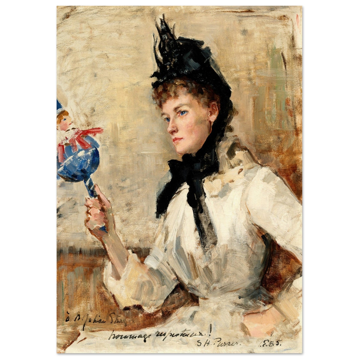 A Lady Holding a Rattle  by Irish Artist Sarah Purser Art Print – room setting display | Buy Irish Art