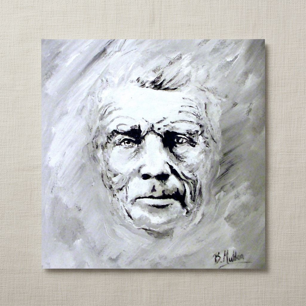 Samuel Beckett Portrait Framed Art Print by Irish Artist — in a room setting