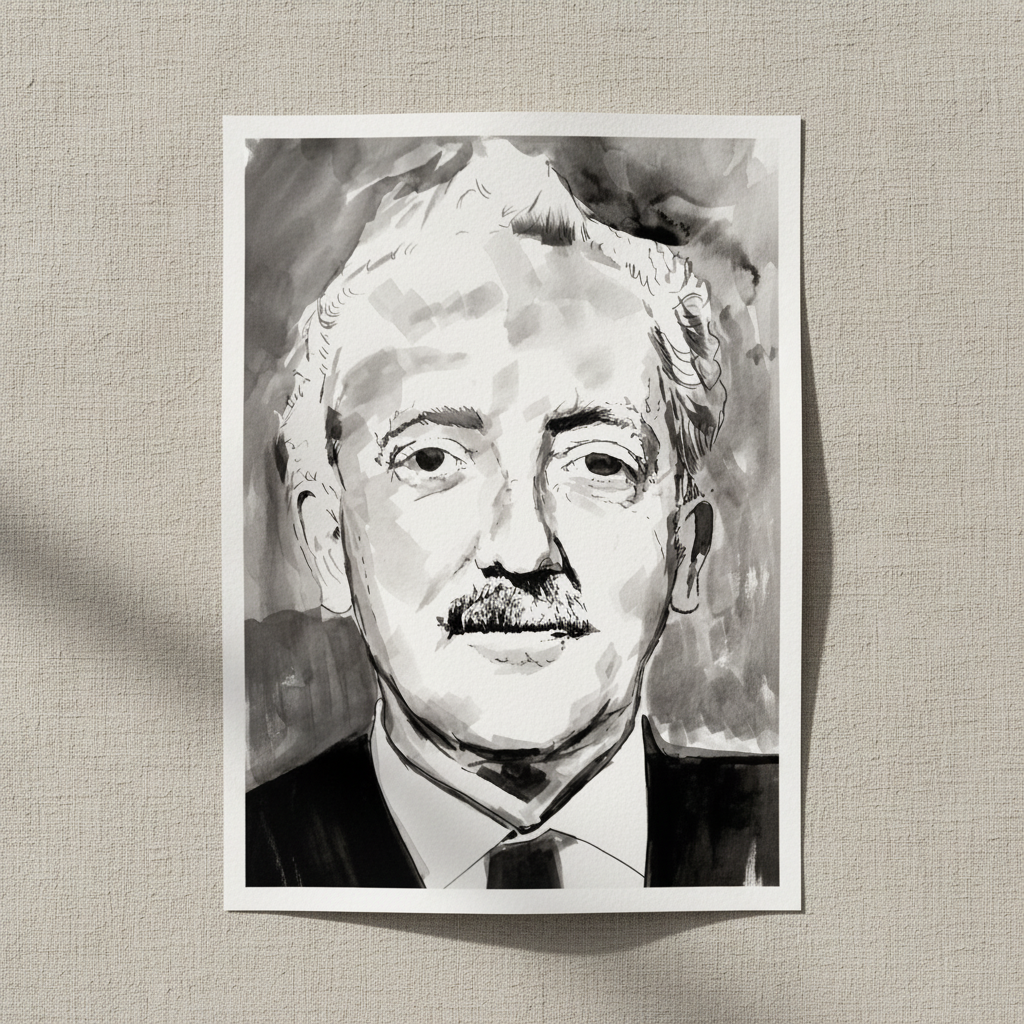 Seán Ó Riada portrait unframed print lying on a linen background