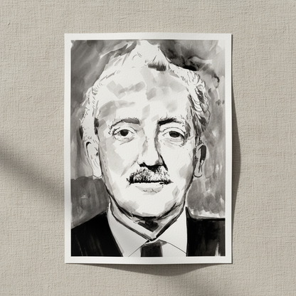 Seán Ó Riada portrait unframed print lying on a linen background