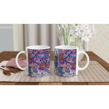 Butterfly Textile Design Mug by Harry Clarke – lifestyle setting | Buy Irish Art