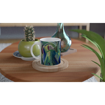 The Virgin of Éire Mug Mug by Mainie Jellett – lifestyle setting | Buy Irish Art
