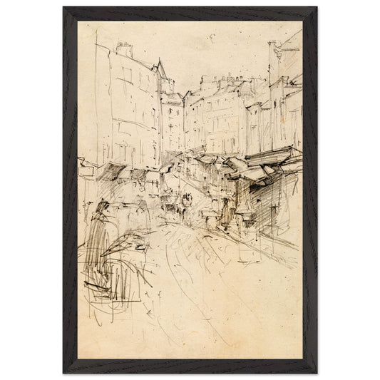 Christchurch Cathedral, Dublin by Walter Osborne in a black frame, sketch of a Dublin street scene