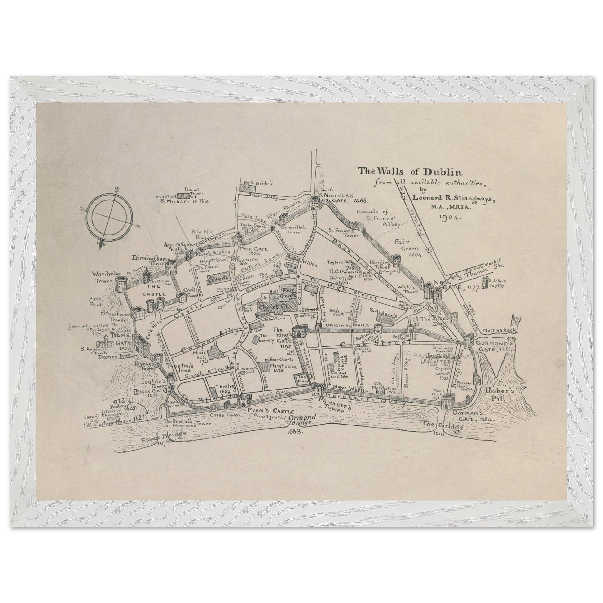 The Walls of Dublin — Antique City Map Print | Historic Irish Wall Art – view 6 | Buy Irish Art