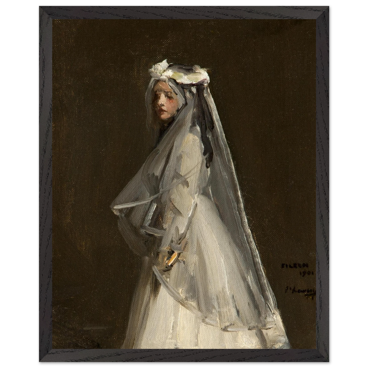 Eileen, Her First Communion (1901) by Sir John Lavery, art print in a black frame, 40x50 cm