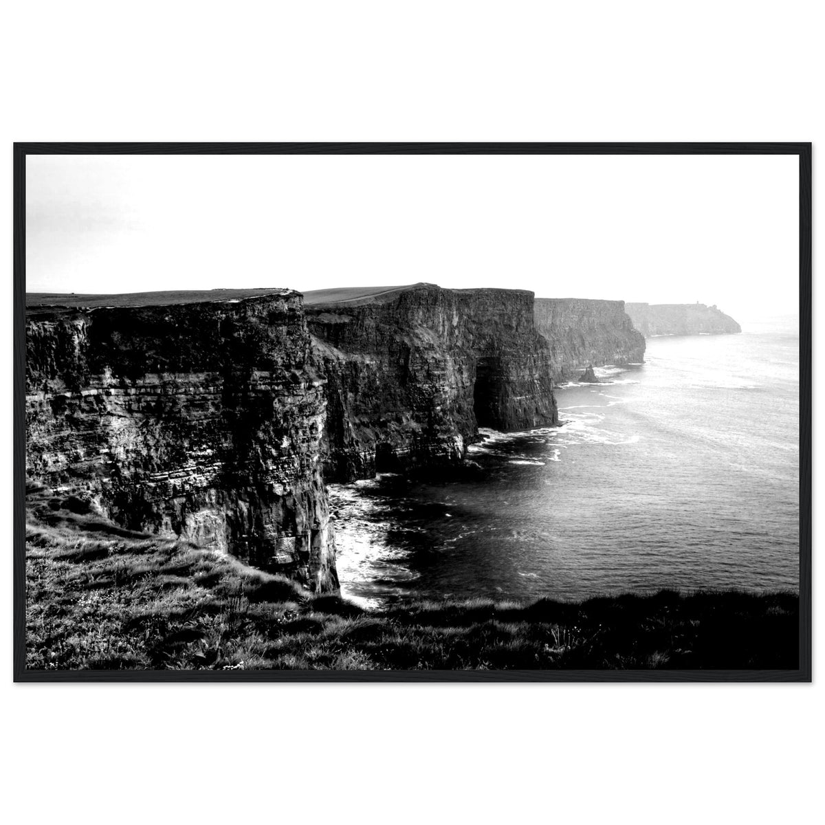 Cliffs of Moher black and white photographic print in a slim black frame