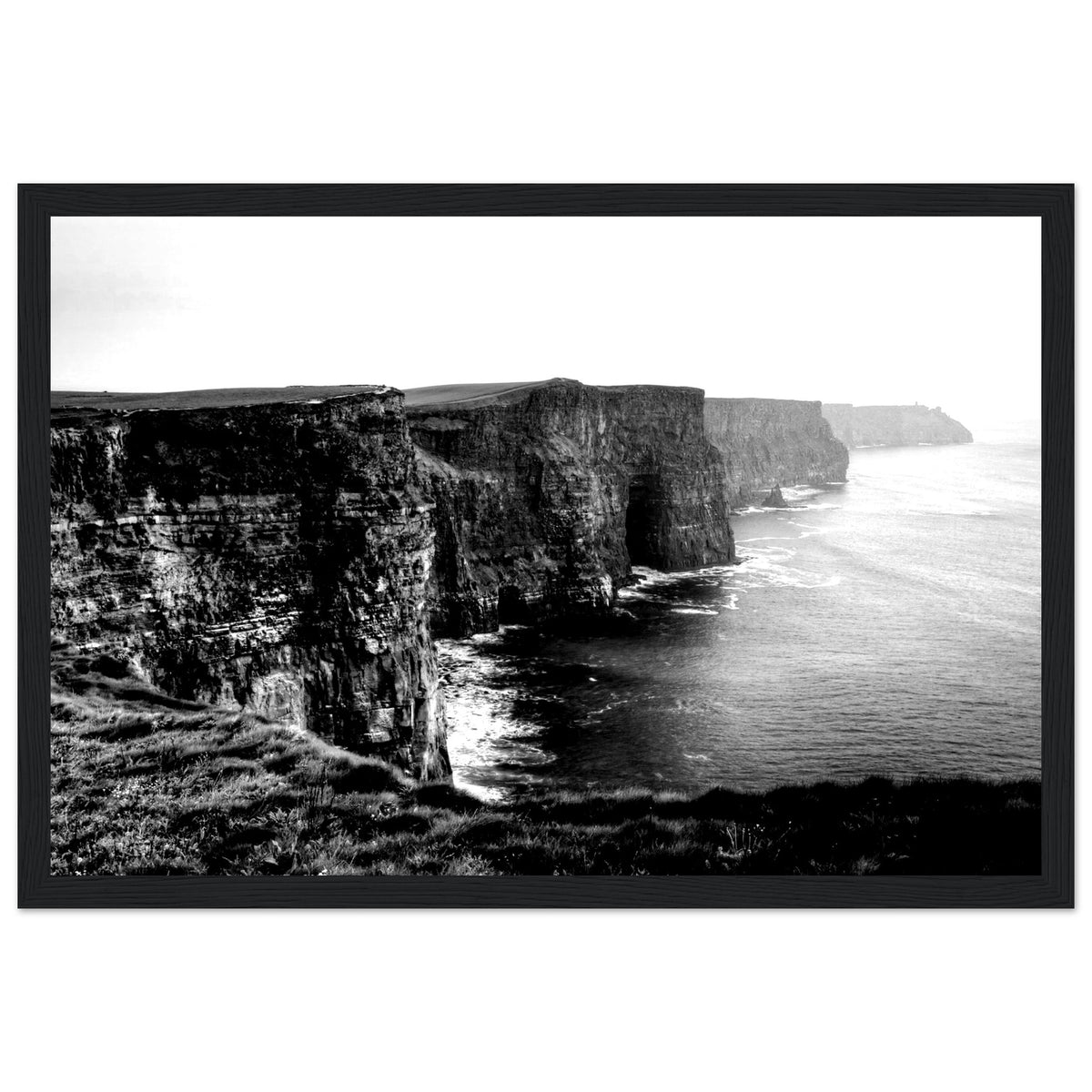 Cliffs of Moher black and white photographic print in a wide black frame