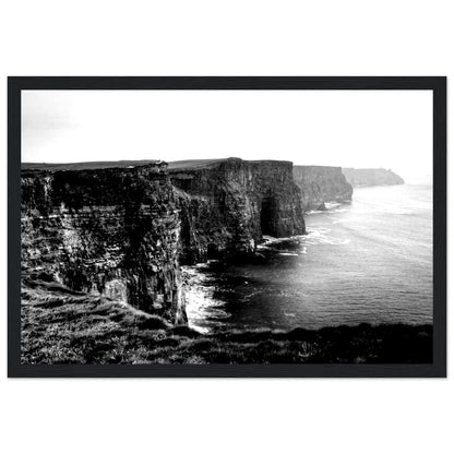 Cliffs of Moher black and white photographic print in a wide black frame