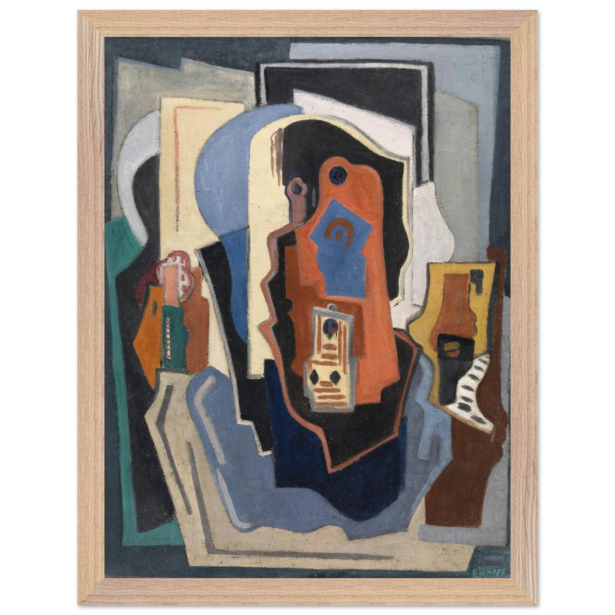 Composition (1924) by Evie Hone in a natural wood frame
