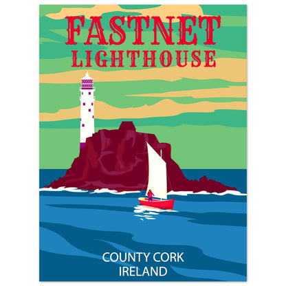 Fastnet Lighthouse County Cork Ireland Travel Retro Art Print Poster – Irish wall art print | Buy Irish Art