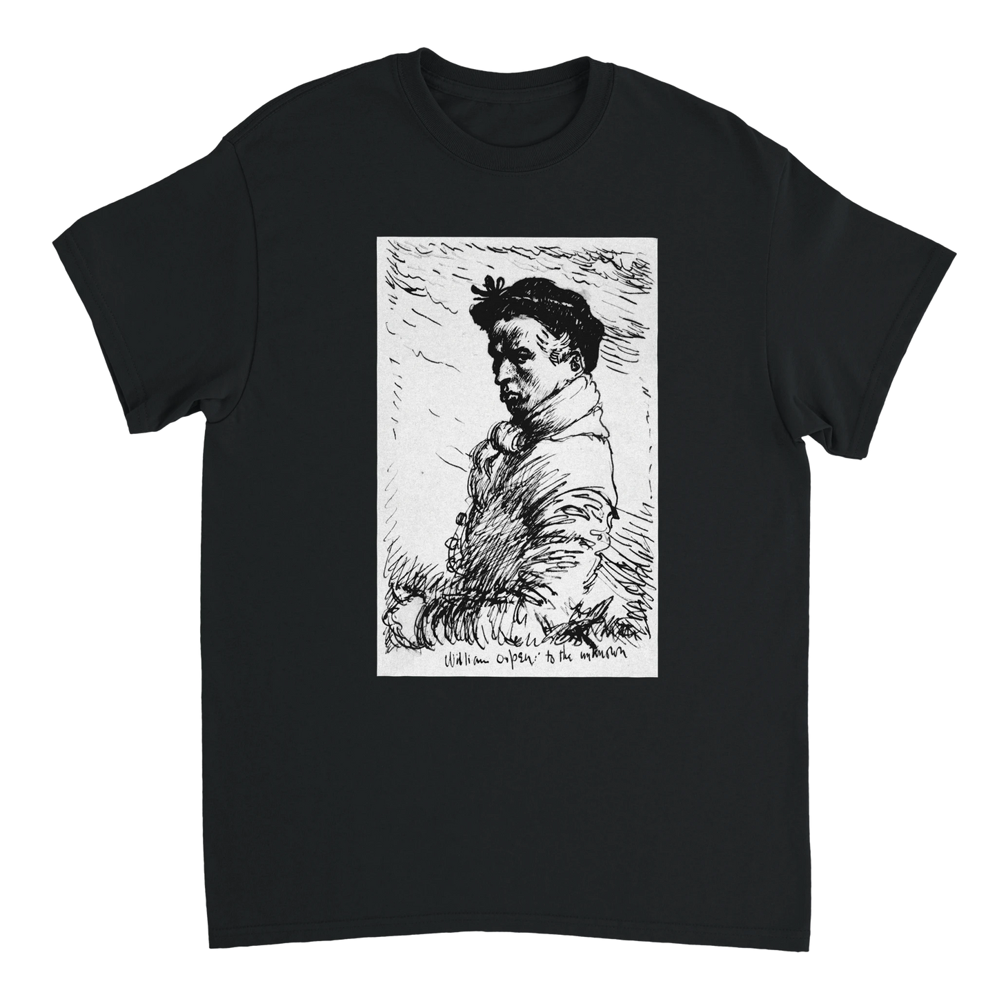 William Orpen Self-Portrait Unisex  T-Shirt – 1909 Edition – front detail view | Buy Irish Art