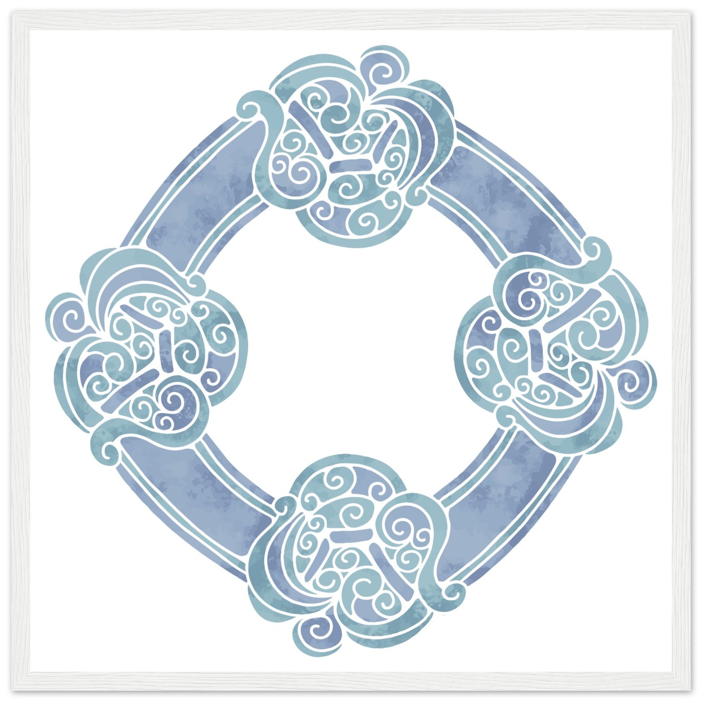 Watercolour Celtic Wheel Knot Blue Print