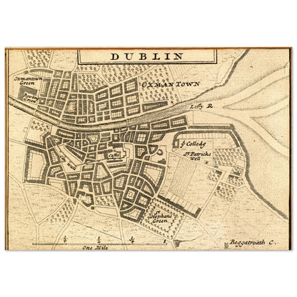 Map of Dublin City in 1714 by Herman Moll – close-up | Buy Irish Art