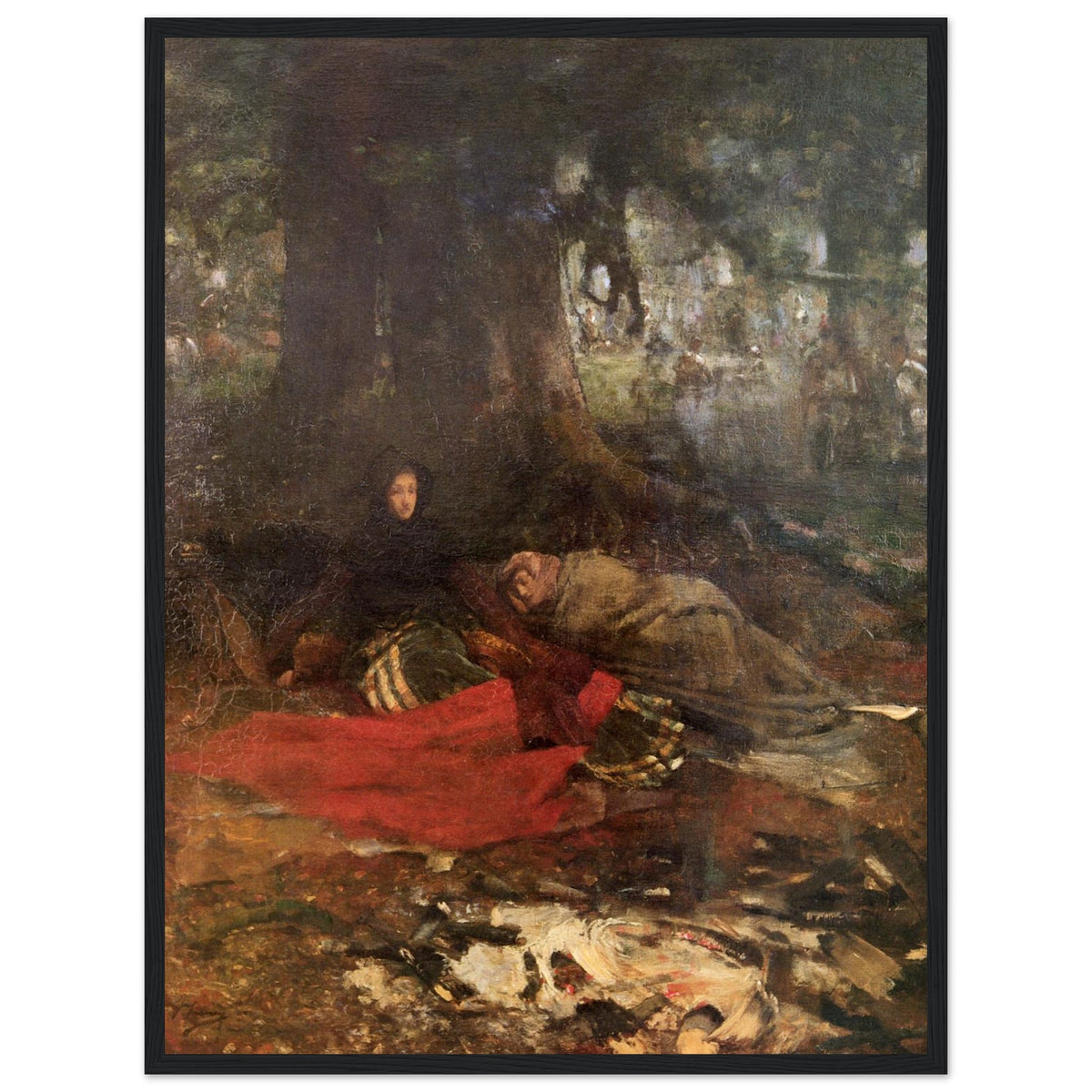 Dawn after the Battle of Langside by John Lavery print in a black wooden frame, 1887 history painting